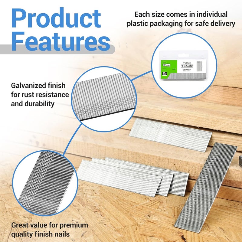 Meite 18 Gauge 1-Inch Galvanized Brad Nail Ideal for Trims, Molding, Woodworking for Pneumatic, Electric Brad Nailer Gun (1,000 Counts) - Image 3